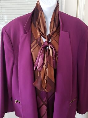 Nine West Plum Open-Front Collarless Blazer with Gold Zippers, Size 24